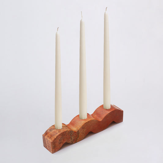 Wavy gemstone candelabra Jasper. The candle holder can be flipped upside down to display either 2 or 3 taper candles (7/8” dim).
