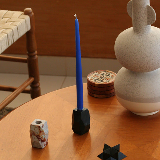 Handcrafted Gemstone Faceted Candelabra - Black Onyx