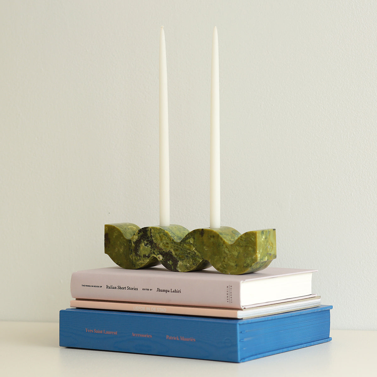 Wavy gemstone candelabra - Serpentine green. A timeless gift for design lovers or an elegant addition to your home décor