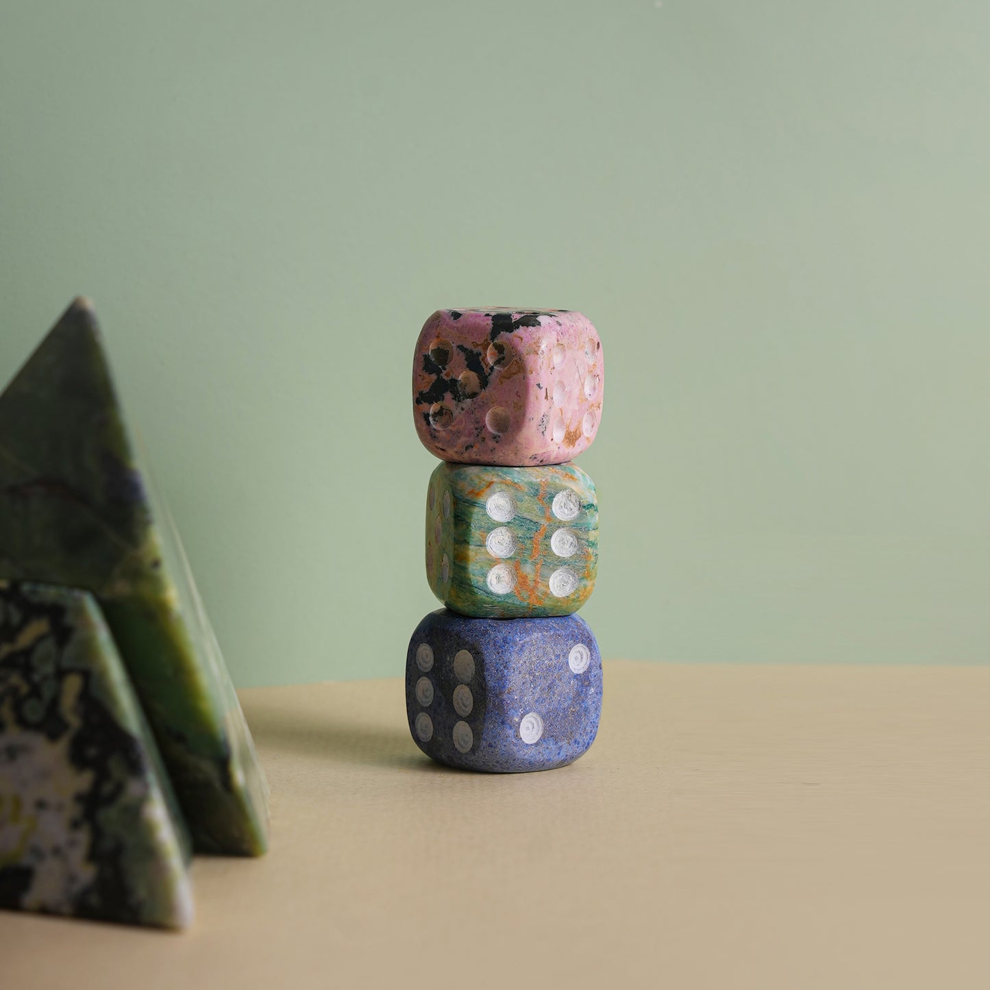 Giant gemstone Dice - set. A playful addition to game night or a unique gift for puzzle and board game enthusiasts.