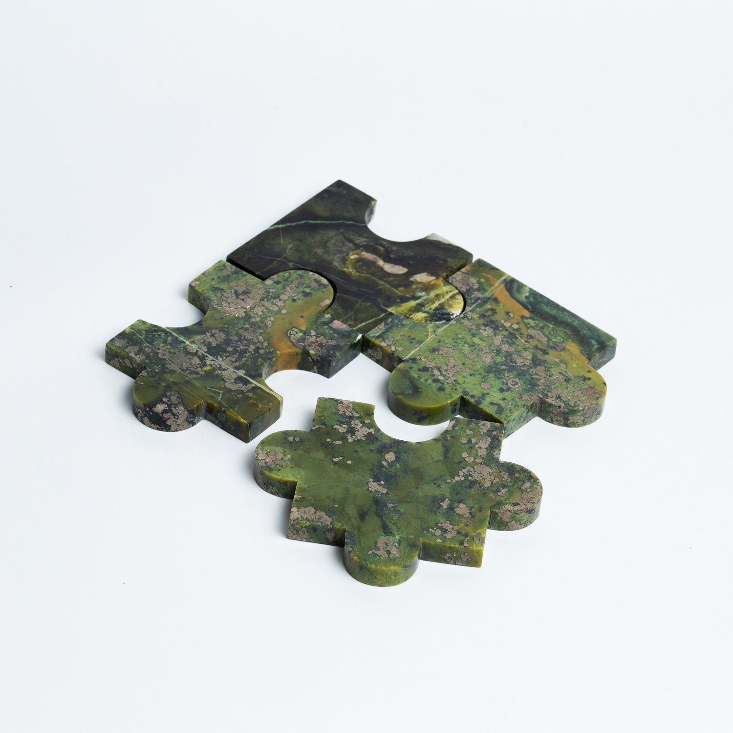 Gemstone puzzle piece coasters set of 4 serpentine. Bring a touch of Andean energy to your table.