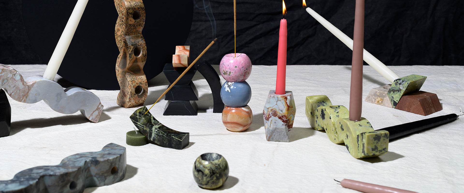 Wellness Set. Incense holder, faceted candelabra, wavi candelabra, Triangle Gemstone puzzle