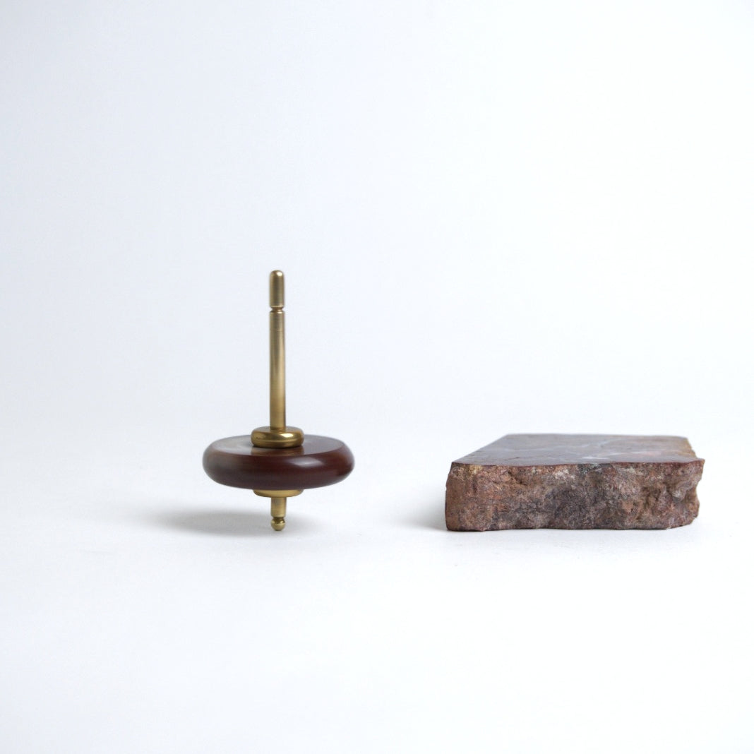 Kinetic Gemstone & Brass Spin Top | Sculptural Desk Object | Red Jasper