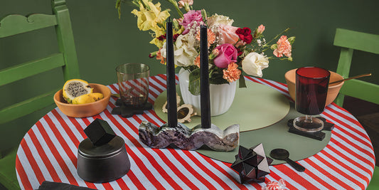 Tablemaxxing with texture and pattern and delicious things - DAR Proyectos at home with the table maxxed out for hosting.