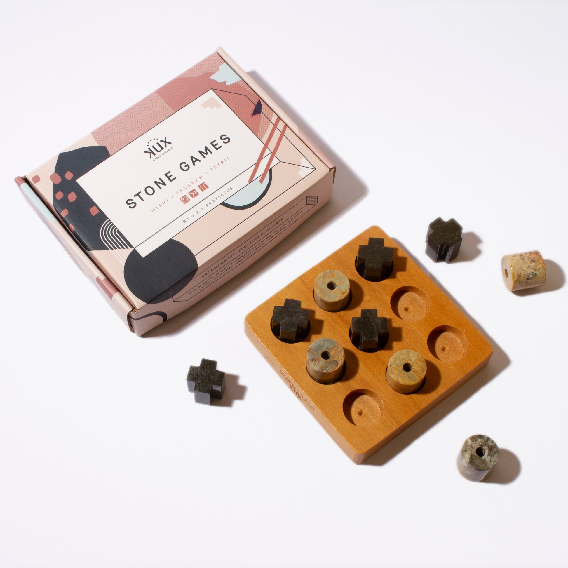 TicTacToe Stone Game. Pieces are carved from Andean Esteatita soapstones