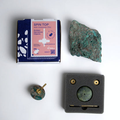 Kinetic Gemstone & Brass Spin Top | Sculptural Desk Object | Green Nefrite