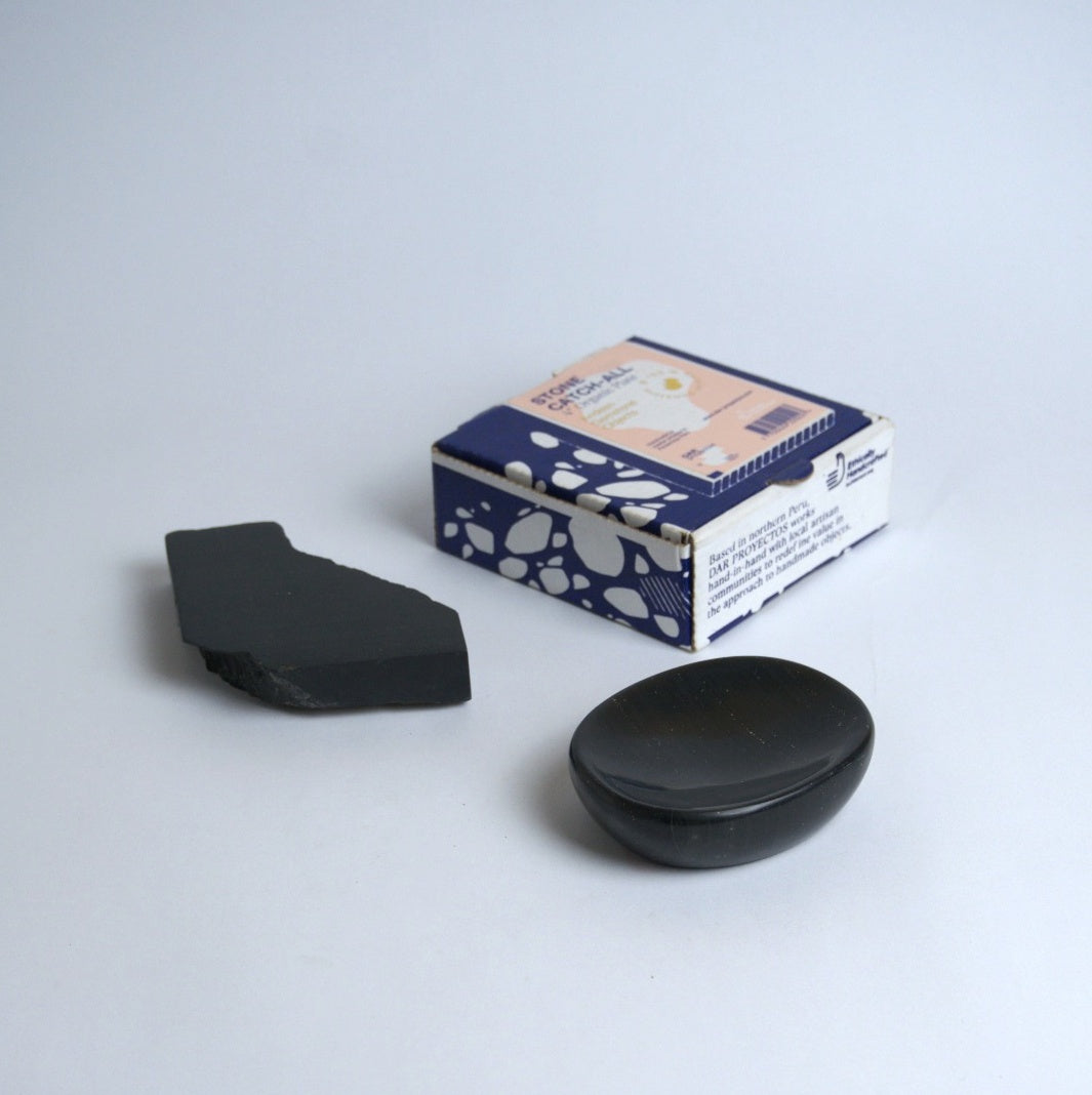 Organic Gemstone Catchall | Sculptural Stone Dish | Black Onyx