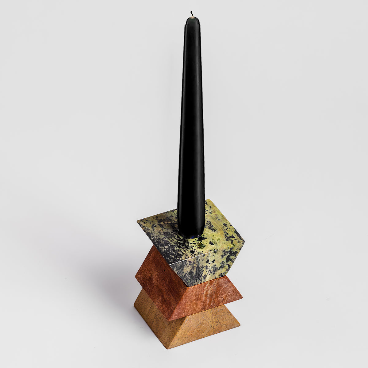Triangle Gemstone puzzle  / 3piece candelabra - Green Orange Cream