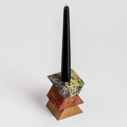 Triangle Gemstone puzzle  / 3piece candelabra - Green Orange Cream