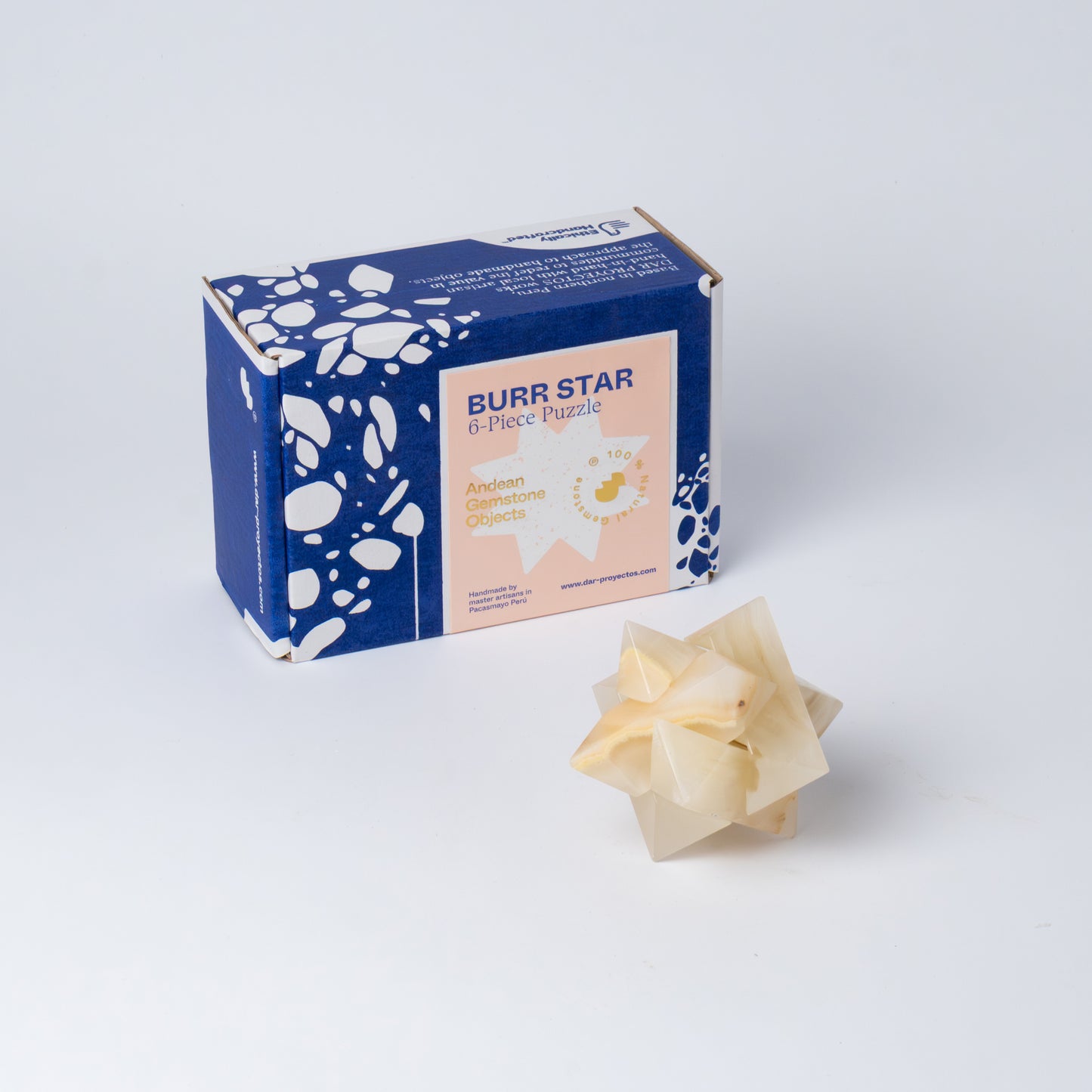 Handcrafted Burr Star | 3D Gemstone Puzzle | White Onyx