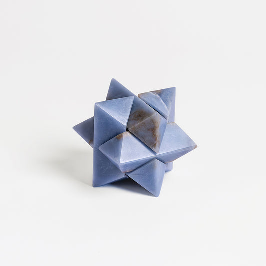 Handcrafted Burr Star | 3D Gemstone Puzzle | Angelite Blue