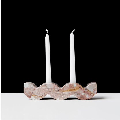 Wavy gemstone candelabra - Creamy Soapstone