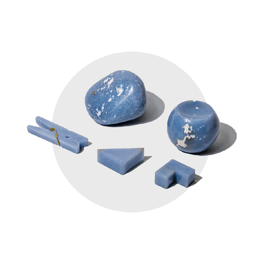 Semi-precious gemstone puzzle pieces, handcarved from blue angelite