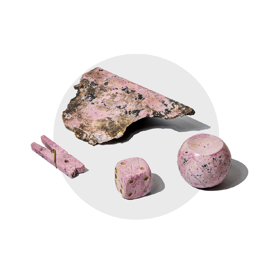 Semi-precious gemstone puzzle pieces, handcarved from pink rhodonite