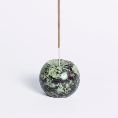 Gemstone sphere incense holder- Serpentine Green