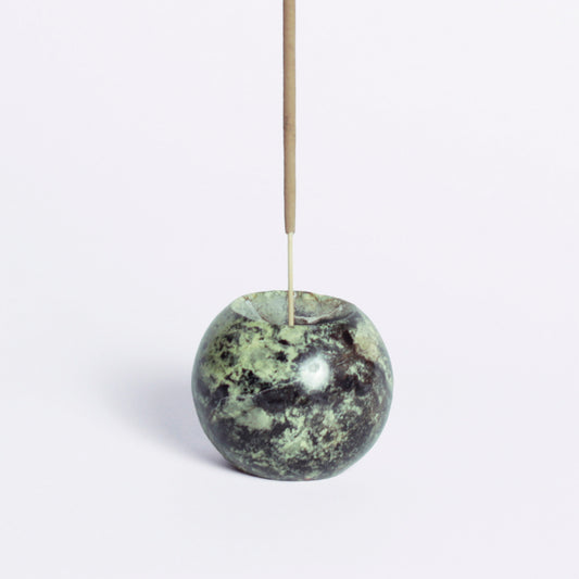 Gemstone sphere incense holder- Serpentine Green