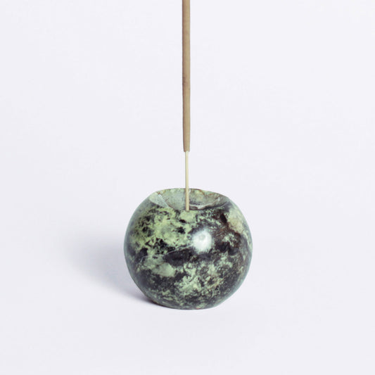 Gemstone sphere incense holder Serpentine green