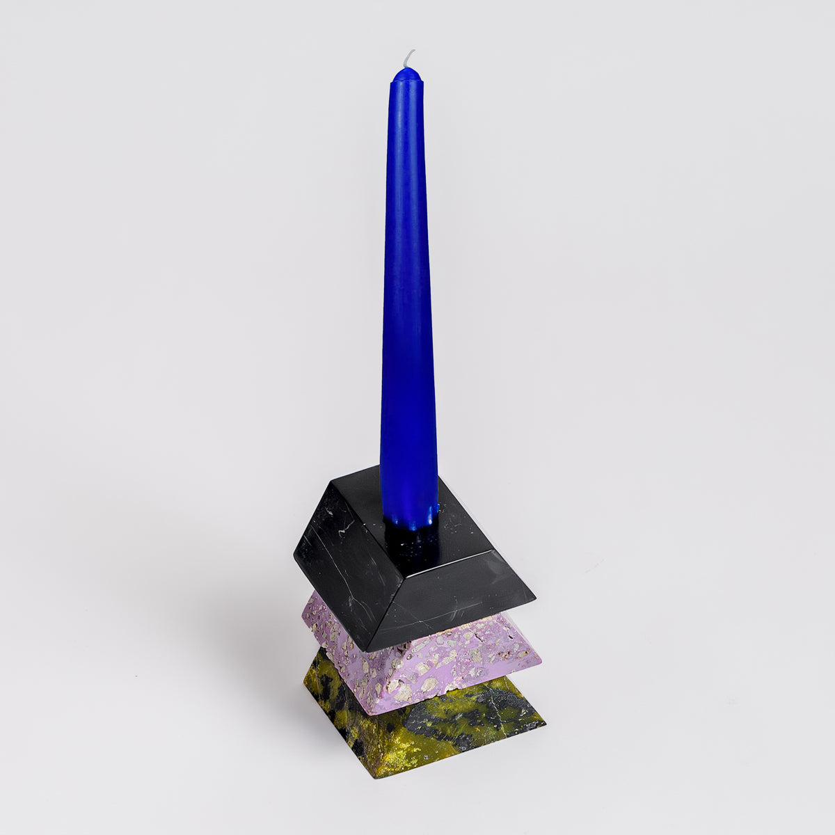 Triangle Gemstone puzzle / 3piece candelabra - Lila Black. A a sculptural piece crafted from real semi-precious gemstones.
