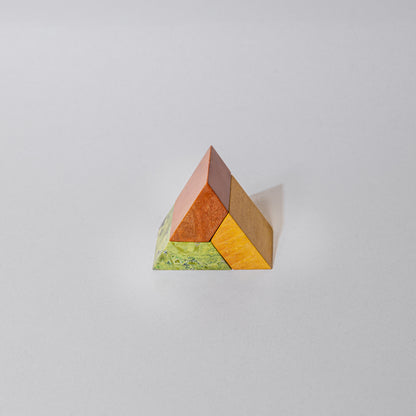 Triangle 3D Gemstone puzzle – Serpentine, Soapstone & Jasper, a  sculptural piece crafted from real semi-precious gemstones. 