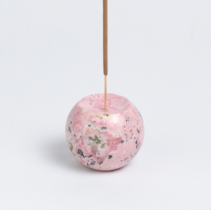 Gemstone sphere incense holder - Rhodonite pink. Infuse your space with soft elegance using the Pink Sphere Incense Holder