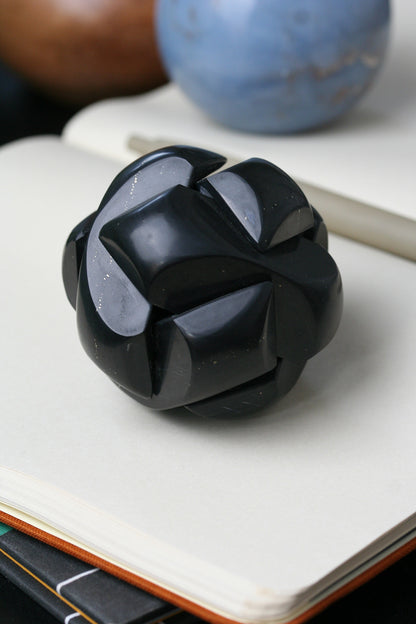 Handcrafted Gemstone Kongming Sphere Burr Puzzle | Black Onyx