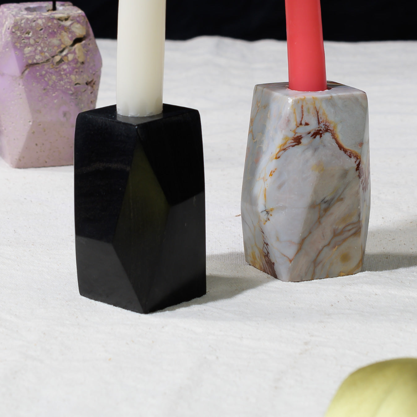 Gemstone faceted candelabra - soapstone