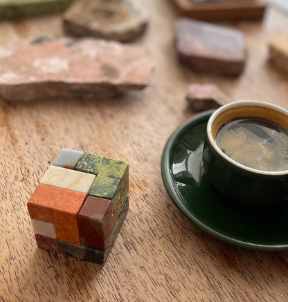 Solid stone puzzle adding a touch of geometric elegance and calm to the decor.