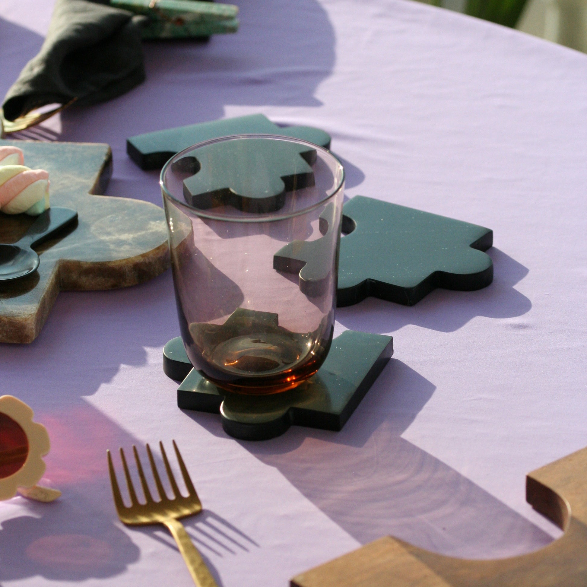 Gemstone puzzle coasters - set of 4 black onyx