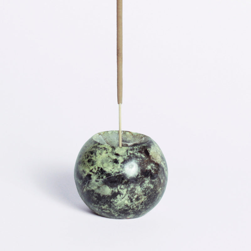 Gemstone sphere incense holder- Serpentine Green