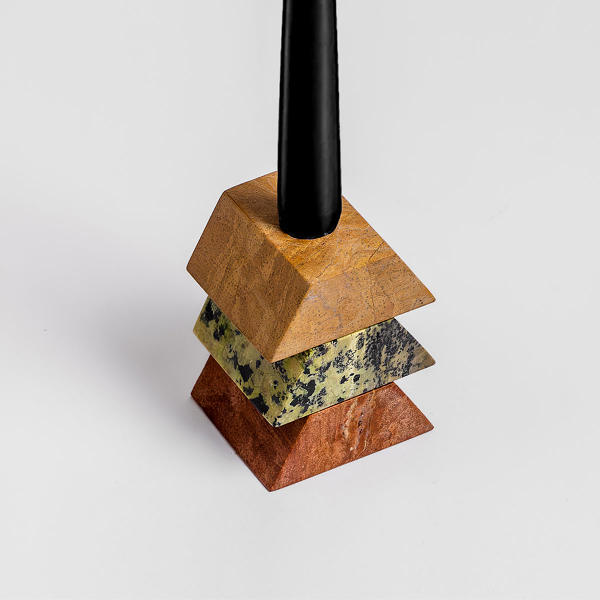 Triangle Gemstone puzzle  / 3piece candelabra Serpentine, Soapstone, Jasper