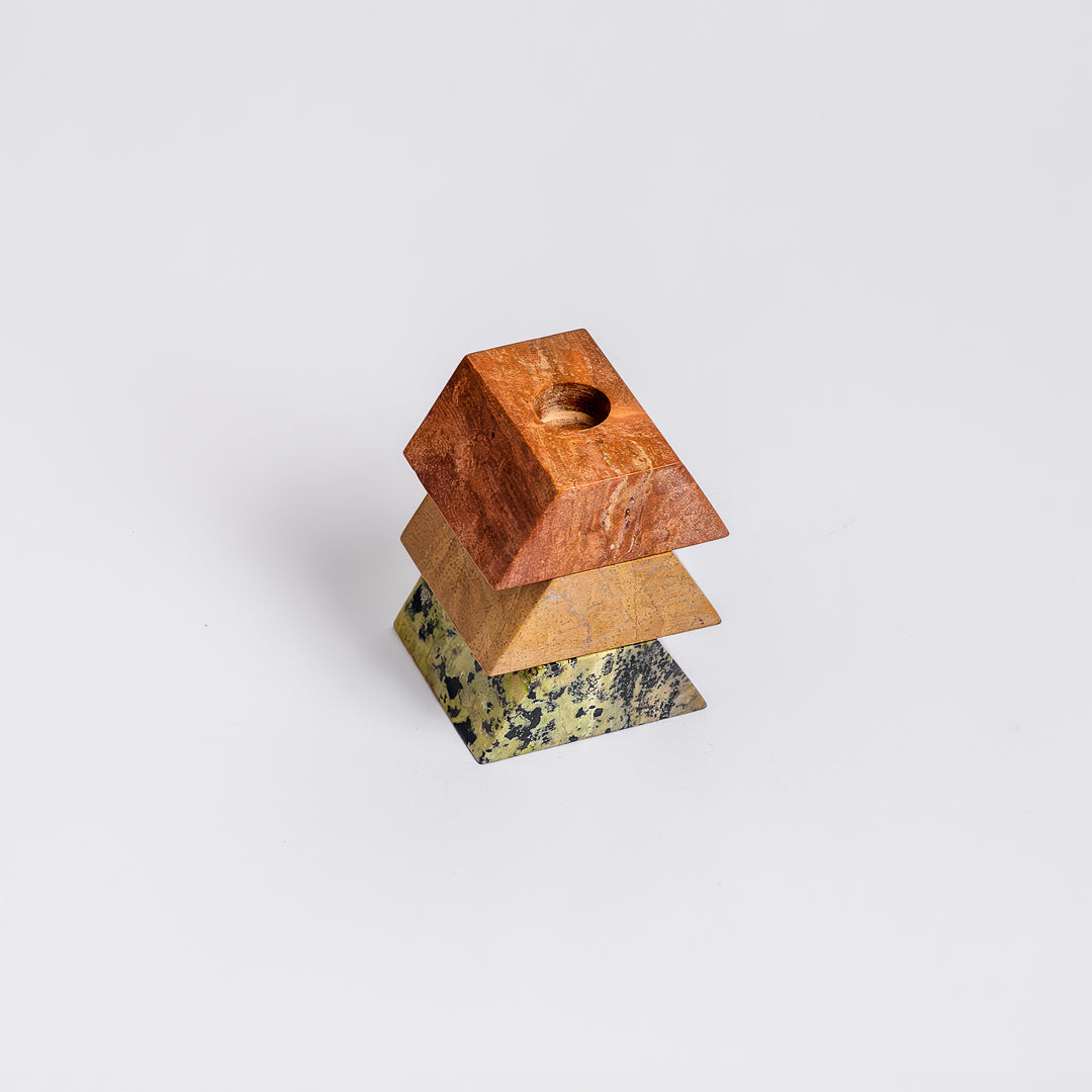 Triangle puzzle candelabra - Green Orange Cream