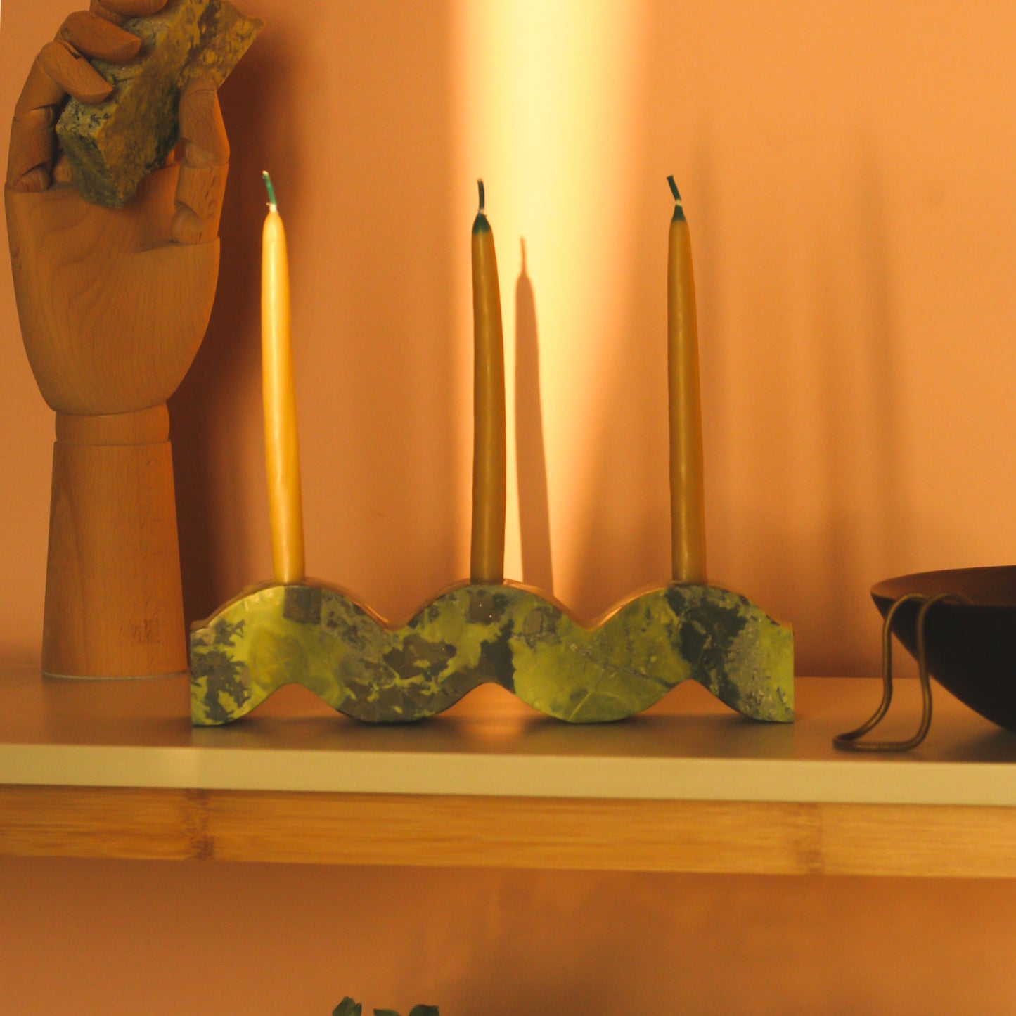 Wavy gemstone candelabra - Serpentine green