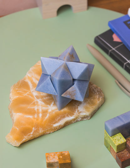 Handcrafted Burr Star | 3D Gemstone Puzzle | Angelite Blue