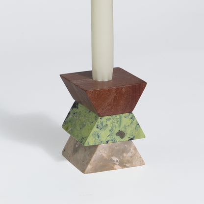 Triangle Gemstone puzzle  / 3piece candelabra - Green Orange Cream