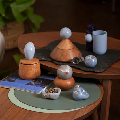 Angelite Sphere & Wood Jewel Box | Artisan Catchall