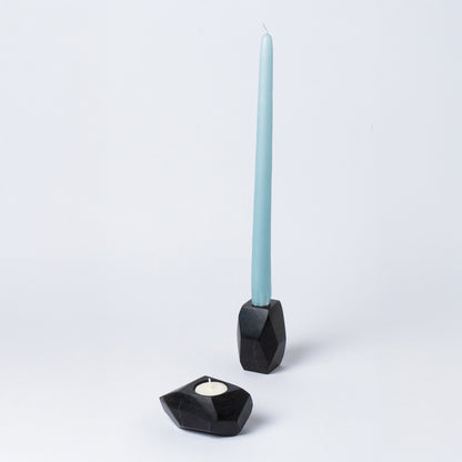 Handcrafted Gemstone Faceted Candelabra - Black Onyx