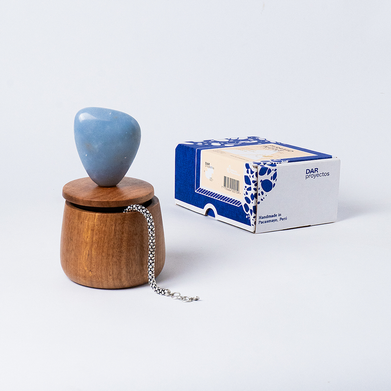 Packaging detail for the blue angelite cloud round jewel box emphasizing a premium quiet luxury presentation on a white background.