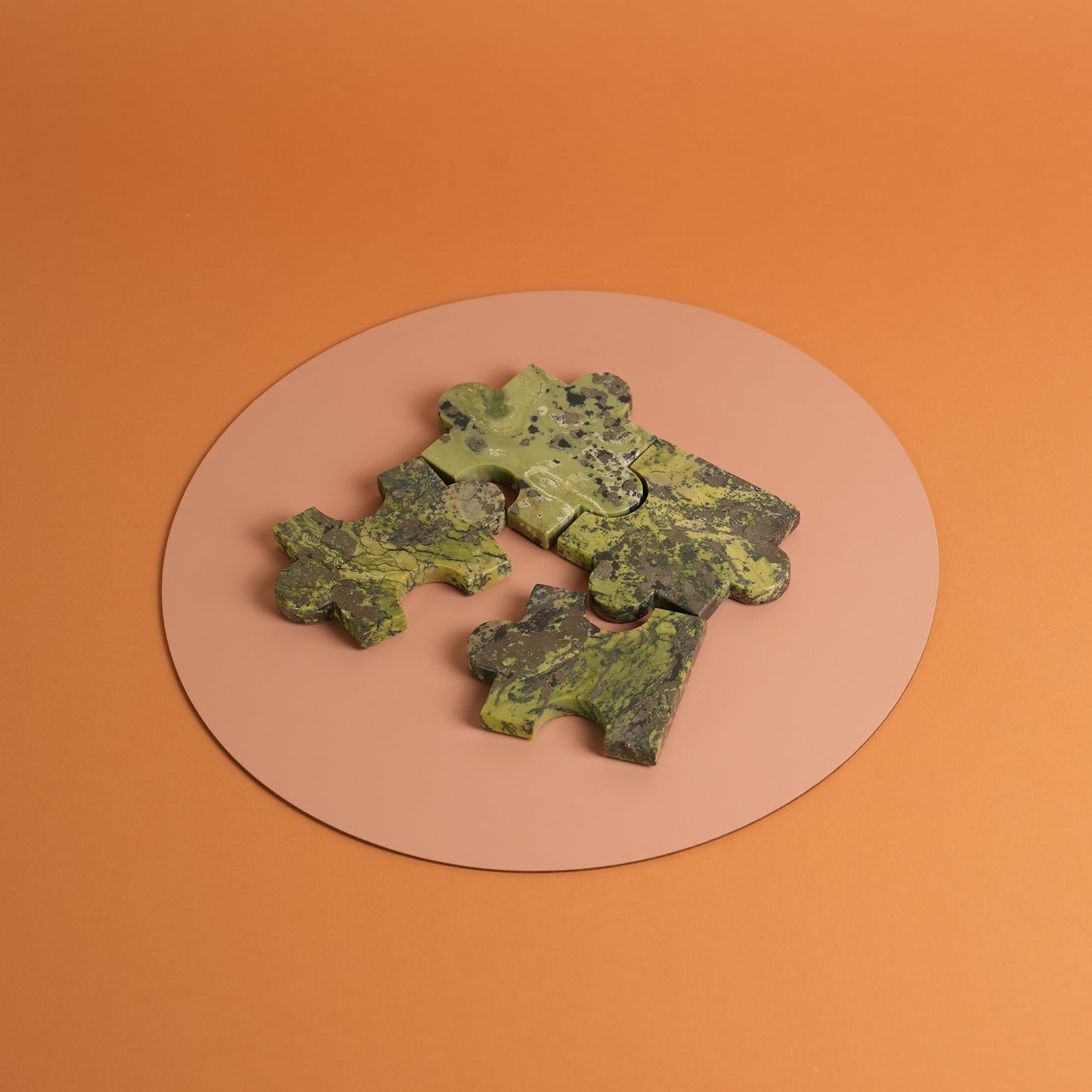 Gemstone puzzle piece coasters set of 4 serpentine