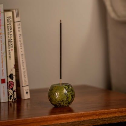 Gemstone Sphere Incense Holder- Serpentine Green