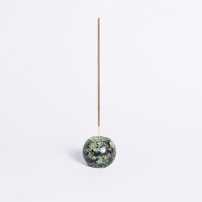 Gemstone sphere incense holder- serpentine green