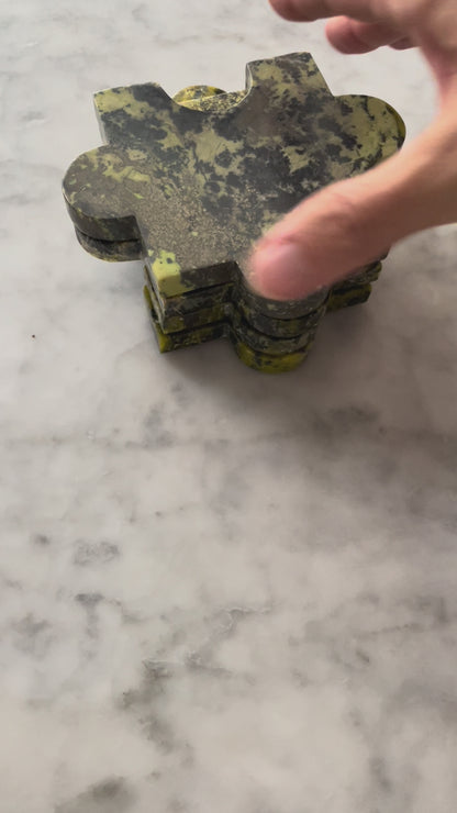 Gemstone puzzle piece coasters set of 4 serpentine