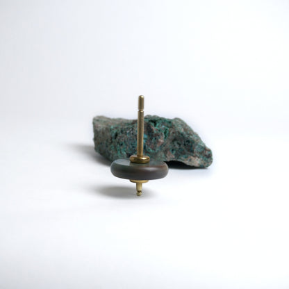 Kinetic Gemstone & Brass Spin Top | Sculptural Desk Object | Green Nefrite