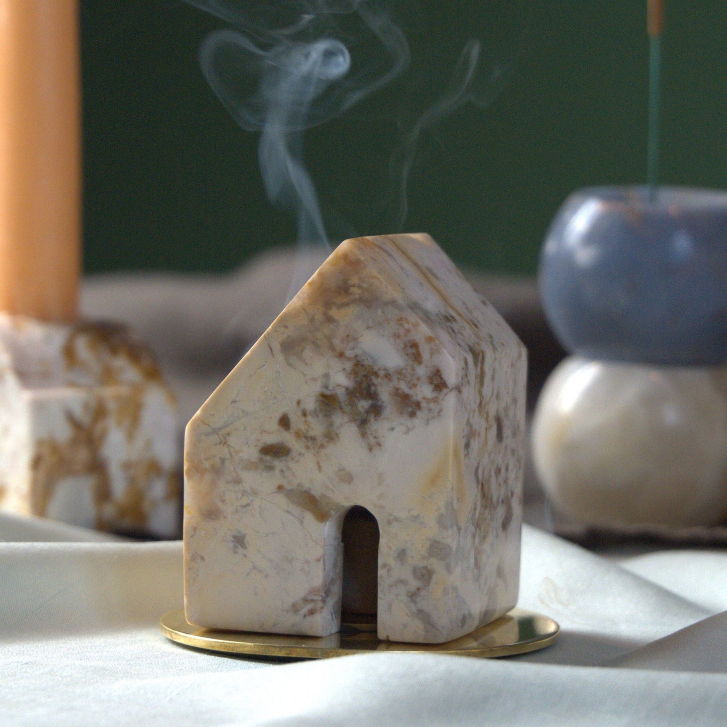 The Stone Casita | Sculptural Incense Burner & Cord Weight | Creamy Soapstone
